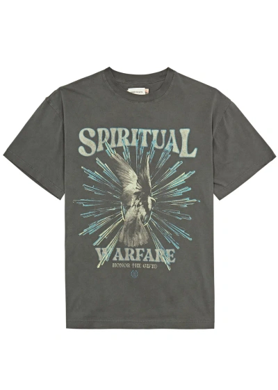 Honor The Gift Spiritual Conflict Printed Cotton T-shirt In Black