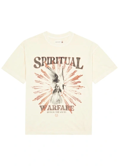 Honor The Gift Spiritual Conflict Printed Cotton T-shirt In Cream