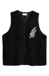 Honor The Gift Teddy Notes Embroidered High Pile Fleece Vest In Black