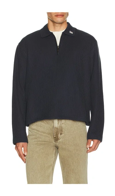 Honor The Gift Wavy Knit Long Sleeve Polo In Black