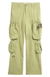 Honor The Gift Mens Green Text-embroidery Wide-leg Cotton Cargo Trousers In Green