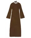 Honor The Gift Women Fuzzy Knit Maxi Dress Long Sleeve Open Tie-back In Brown In Brown