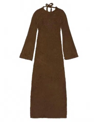 Honor The Gift Women Fuzzy Knit Maxi Dress Long Sleeve Open Tie-back In Brown
