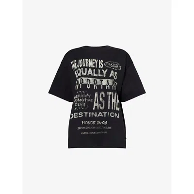 Honor The Gift Womens Travelled Journey Relaxed-fit Cotton-jersey T-shirt Black