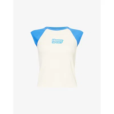 Honor The Gift Womens Honor Sports Cap-sleeves Stretch-woven T-shirt Blue