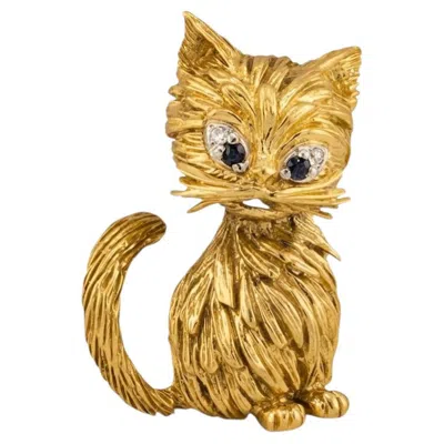 Pre-owned Honora 18k Kitty Cat Brooch In Multi
