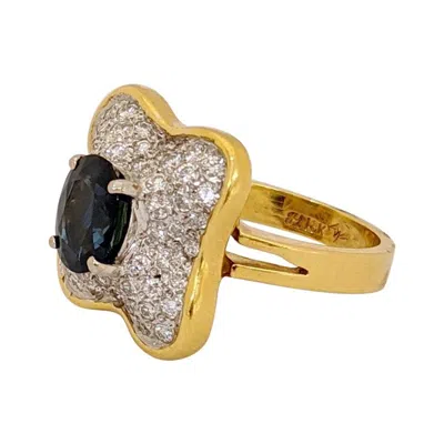 Pre-owned Honora 18kt Gold And 1.02ct, Diamond Ring With 2.27ct, Oval Blue Sapphire Center
