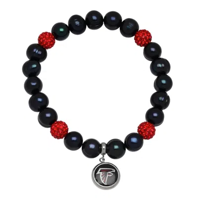 Honora Atlanta Falcons Stretch Pearl & Crystal Bracelet In Black/red In Metallic