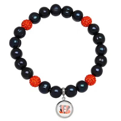 Honora Cincinnati Bengals Stretch Pearl & Crystal Bracelet In Black