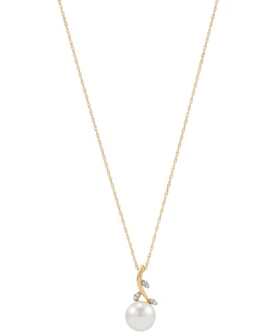 Honora Cultured Freshwater Button Pearl (8mm) & Diamond Accent Vine 18" Pendant Necklace In 10k Gold
