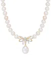 Honora Cultured Freshwater Pearl (5 & 8-1/2mm) & Diamond (1/5 Ct. T.w.) Ribbon 17" Collar Necklace In 10k G In Yellow Gold