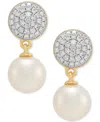 Honora Cultured Freshwater Pearl (6mm) & Diamond (1/4 Ct. T.w.) Drop Earrings In 14k Gold In Yellow Gold