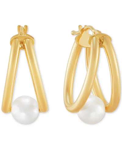 Honora Cultured Freshwater Pearl (6mm) Double Small Hoop Earrings In 14k Gold, 1"