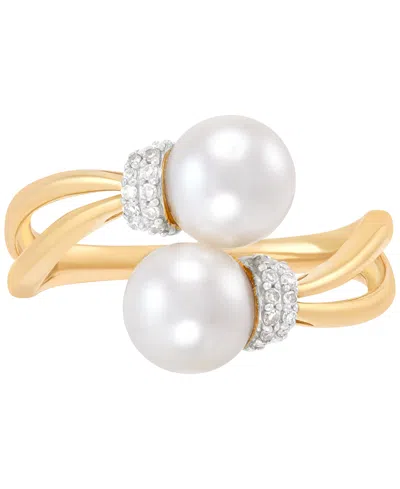 Honora Cultured Freshwater Pearl (7mm) & Diamond (1/10 Ct. T.w.) Bypass Ring In 10k Gold In Yellow Gold