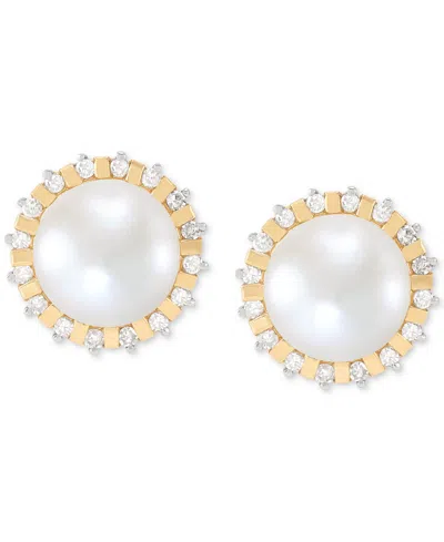 Honora Cultured Freshwater Pearl (7mm) & Diamond (1/6 Ct. T.w.) Halo Stud Earrings In 14k Gold In Yellow Gold
