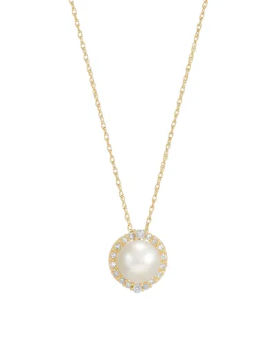 Honora Cultured Freshwater Pearl (8-8.5mm) And Diamond (1/6 Ct. T.w.) Pendant Necklace In 10k Yellow Gold