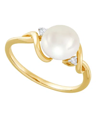 Honora Cultured Freshwater Pearl 8-8.5mm And Diamond Accent Ring (1/6 Ct. T.w.) In 10k Yellow Gold