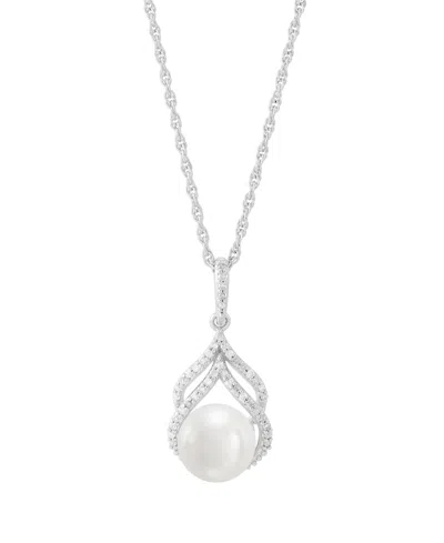 Honora Cultured Freshwater Pearl 8-8.5mm And Diamond Pendant Necklace (1/8 Ct. T.w.) In 10k White Gold