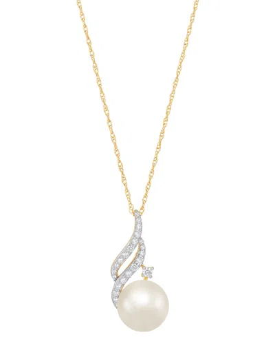 Honora Cultured Freshwater Pearl (8mm) & Diamond (1/10 Ct. T.w.) Swirl 18" Pendant Necklace In 14k Gold