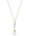 Honora Cultured Freshwater Pearl (8mm) & Diamond (1/6 Ct. T.w.) Twist 18" Pendant Necklace In 10k Gold In Gold