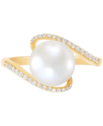 Honora Cultured Freshwater Pearl (9mm) & Diamond (1/6 Ct. T.w.) Swirl Ring In 10k Gold In Yellow Gold