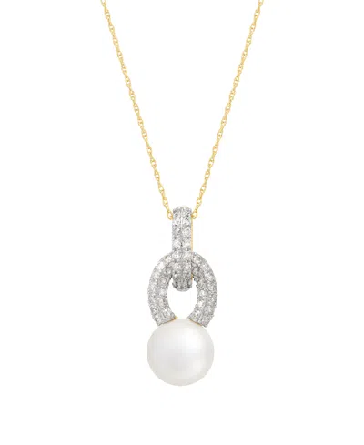 Honora Cultured Freshwater Pearl And Diamond (1/2 Ct. T.w.) 18" Pendant Necklace In 10k Yellow Gold