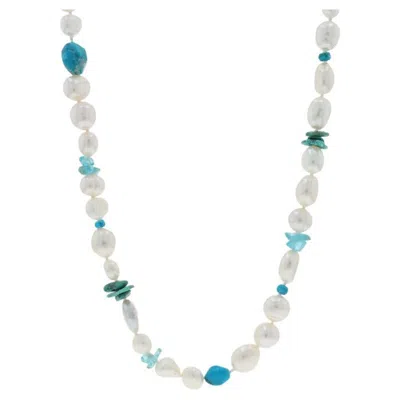 Pre-owned Honora Cultured Freshwater Pearl Turquoise Aquamarine Necklace 41 1/2" Ster 925 In Multi