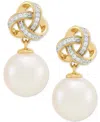 Honora Cultured Ming Pearl (10mm) & Diamond (1/8 Ct. T.w.) Love Knot Drop Earrings In 10k Gold In Yellow Gold