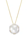 Honora Cultured Ming Pearl (12mm) & Diamond (1/4 Ct. T.w.) Halo 18" Pendant Necklace In 14k Gold In Gold