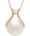 Honora Cultured Ming Pearl (13mm) & Diamond (1/5 Ct. T.w.) Pendant Necklace In 14k Gold In Yellow Gold
