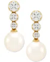 Honora Cultured Ming Pearl (8mm) & Diamond (1/5 Ct. T.w.) Graduated Cluster Drop Earrings In 14k Gold In Yellow Gold