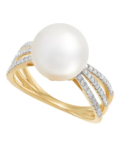 Honora Cultured Pearl 10-11mm And Diamond Cocktail Ring (1/4 Ct. T.w.) In 10k Yellow Gold