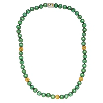 Honora Green Bay Packer Pearl & Crystal Necklace In One Color In Multi