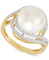 Honora Ming Freshwater Pearl (11-12mm) & Diamond (1/3 Ct. T.w.) Statement Ring In 14k Yellow Gold In Gold