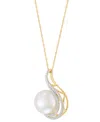 Honora Ming Pearl (11mm) & Diamond (1/4 Ct. T.w.) Swirl 18" Pendant Necklace In 14k Gold In Gold