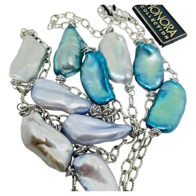 Pre-owned Honora Vintage Freshwater Cultured Pearls Blue Sterling Silver Long Necklace