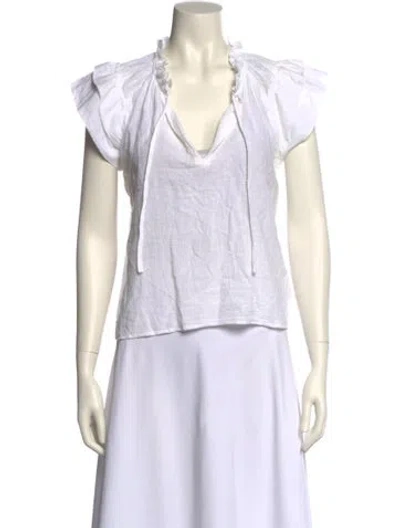 Pre-owned Honorine Cowl Neck Short Sleeve Top In White