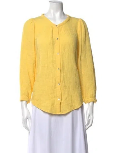 Pre-owned Honorine Crew Neck Three-quarter Sleeve Blouse In Yellow