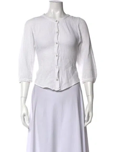 Pre-owned Honorine Crew Neck Three-quarter Sleeve Button-up Top In White
