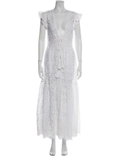 Pre-owned Honorine Lace Pattern Long Dress In White