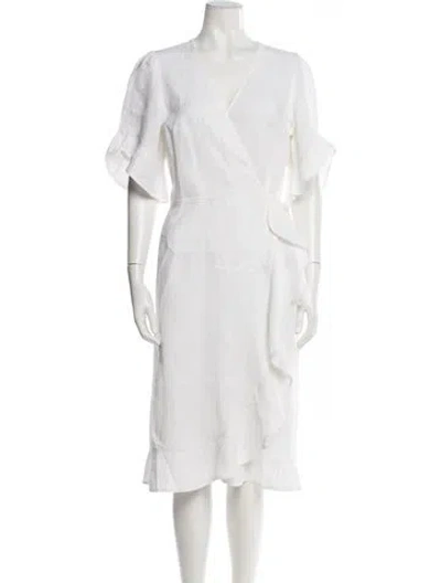 Pre-owned Honorine Linen Midi Length Dress In White