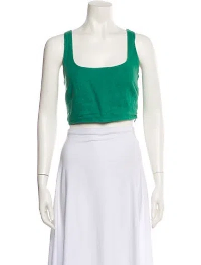 Pre-owned Honorine Linen Square Neckline Crop Top In Green