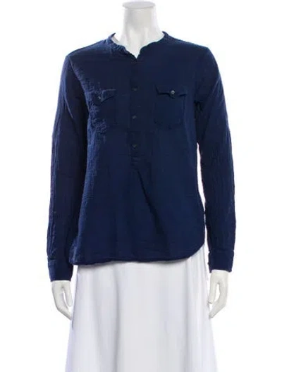 Pre-owned Honorine Long Sleeve Button-up Top In Blue