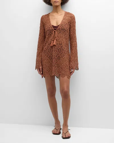 Honorine Mirabelle Crochet Mini Dress In Brown