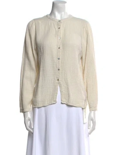 Pre-owned Honorine Mock Neck Long Sleeve Button-up Top In Neutral