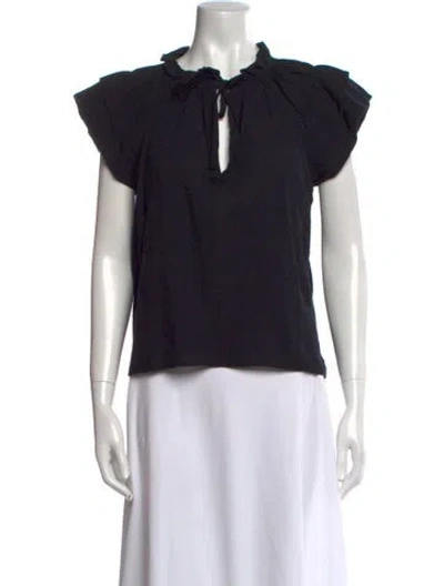 Pre-owned Honorine Mock Neck Short Sleeve Blouse In Black