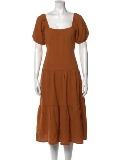 Pre-owned Honorine Square Neckline Knee-length Dress In Orange