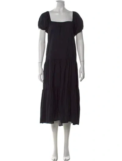 Pre-owned Honorine Square Neckline Midi Length Dress In Black