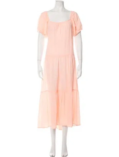 Pre-owned Honorine Square Neckline Midi Length Dress In Orange