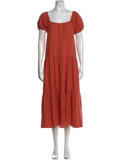 Pre-owned Honorine Square Neckline Midi Length Dress In Orange
